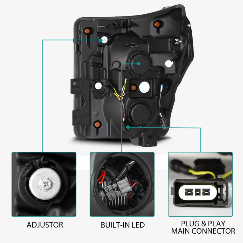 AlphaRex 11-16 Ford F-350 SD LUXX LED Proj Headlights Plank Style Alpha Blk w/Activ Light/Seq Signal - Image 3