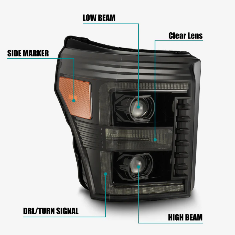 AlphaRex 11-16 Ford F-350 SD LUXX LED Proj Headlights Plank Style Alpha Blk w/Activ Light/Seq Signal - Image 7