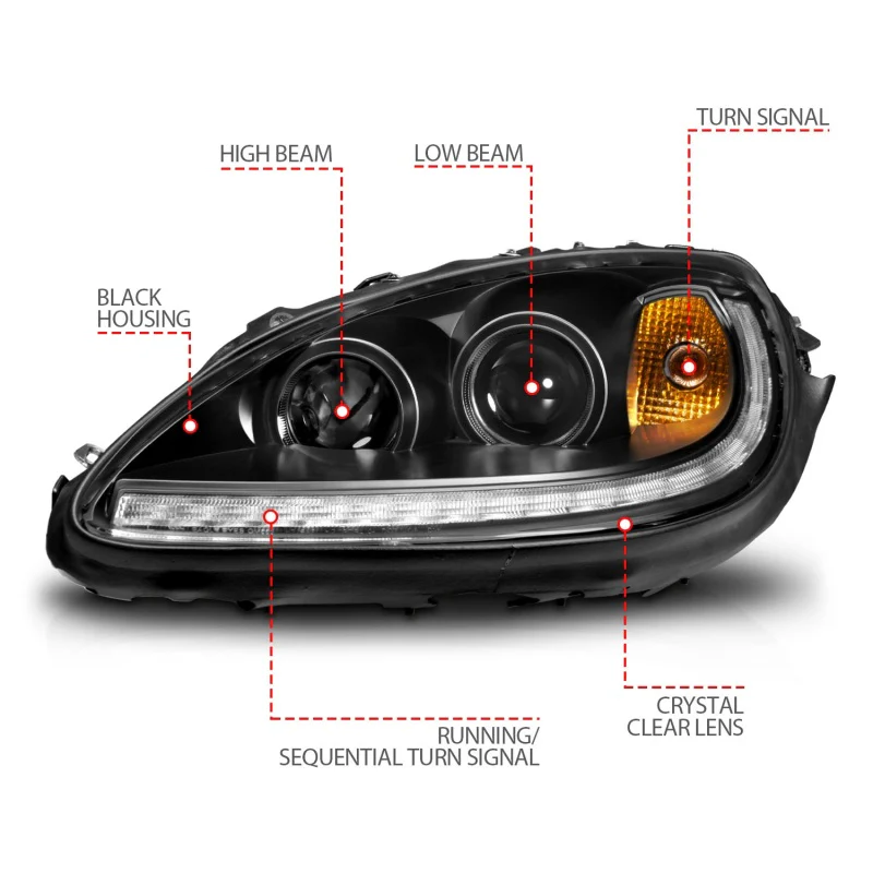 ANZO 05-13 Chevrolet Corvette Projector Headlights w/switchback & Sequential LED - Black Amber - Image 11
