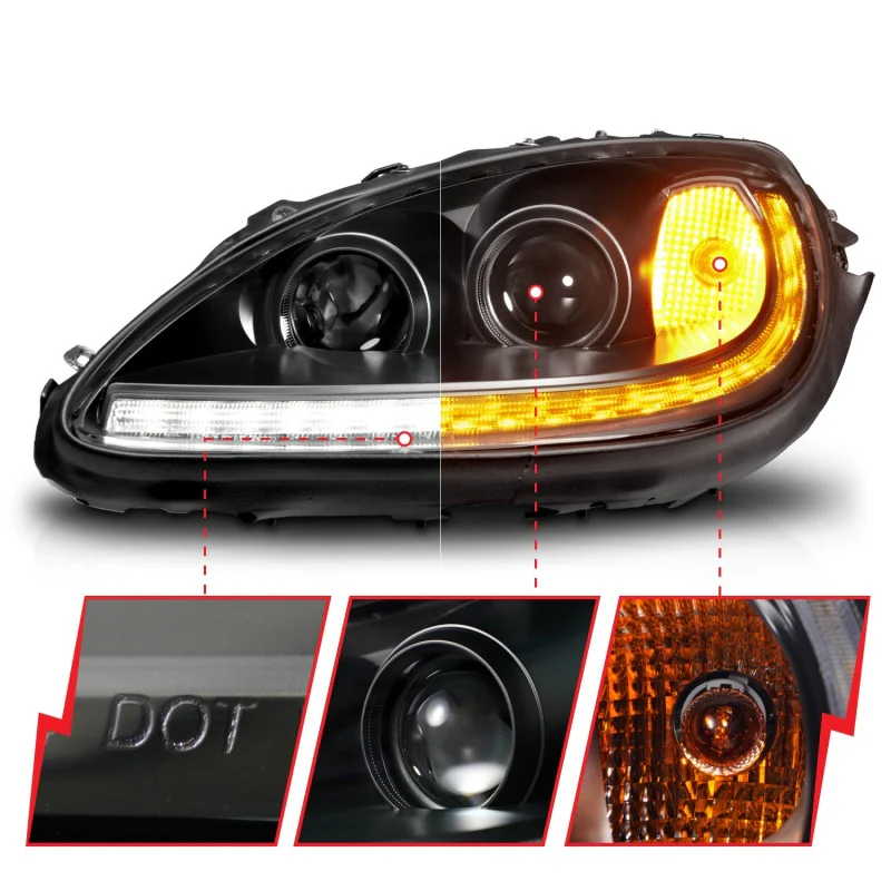 ANZO 05-13 Chevrolet Corvette Projector Headlights w/switchback & Sequential LED - Black Amber - Image 8