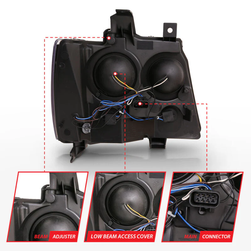 ANZO 07-14 Chevy Tahoe Projector Headlights w/ Plank Style Design Black w/ Amber - Image 10