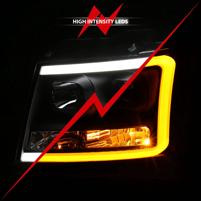 ANZO 07-14 Chevy Tahoe Projector Headlights w/ Plank Style Design Black w/ Amber - Image 5