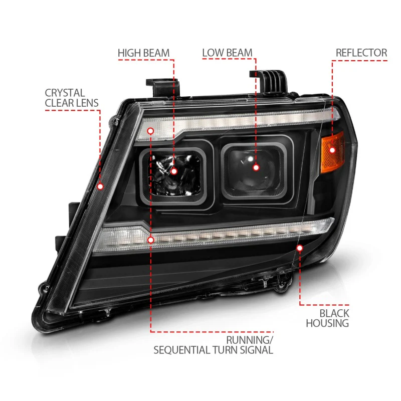 ANZO 09-20 Nissan Frontier Black Projector Plank Style DRL w/ Switchback & Sequential LED DRL - Image 8