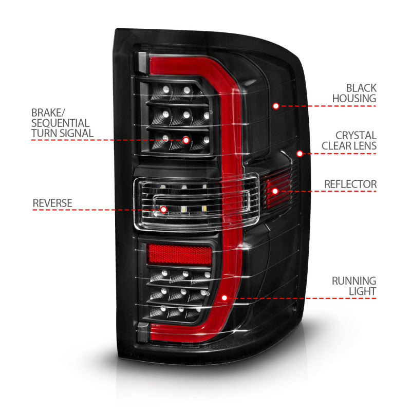 ANZO 14-18 GMC Sierra 1500 Full LED Taillights Black Housing Clear Lens (w/C Light Bars) - Image 3