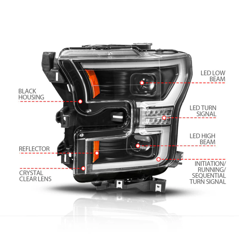 ANZO 15-17 Ford F-150 (Factory Halogen Model ONLY) Full LED Proj Headlights Init/SeqSig Black- Pair - Image 4