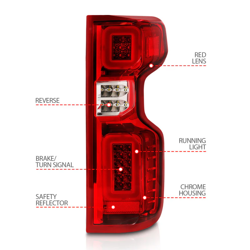 ANZO 19-21 Chevy Silverado Work Truck Full LED Taillights Chrome Housing Red Lens G2(w/C light Bars) - Image 10