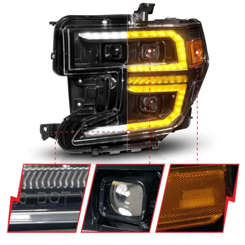 ANZO 19-21 GMC Sierra 1500 LED Projector Headlight w/Switchback+Sequential - Black - Image 2