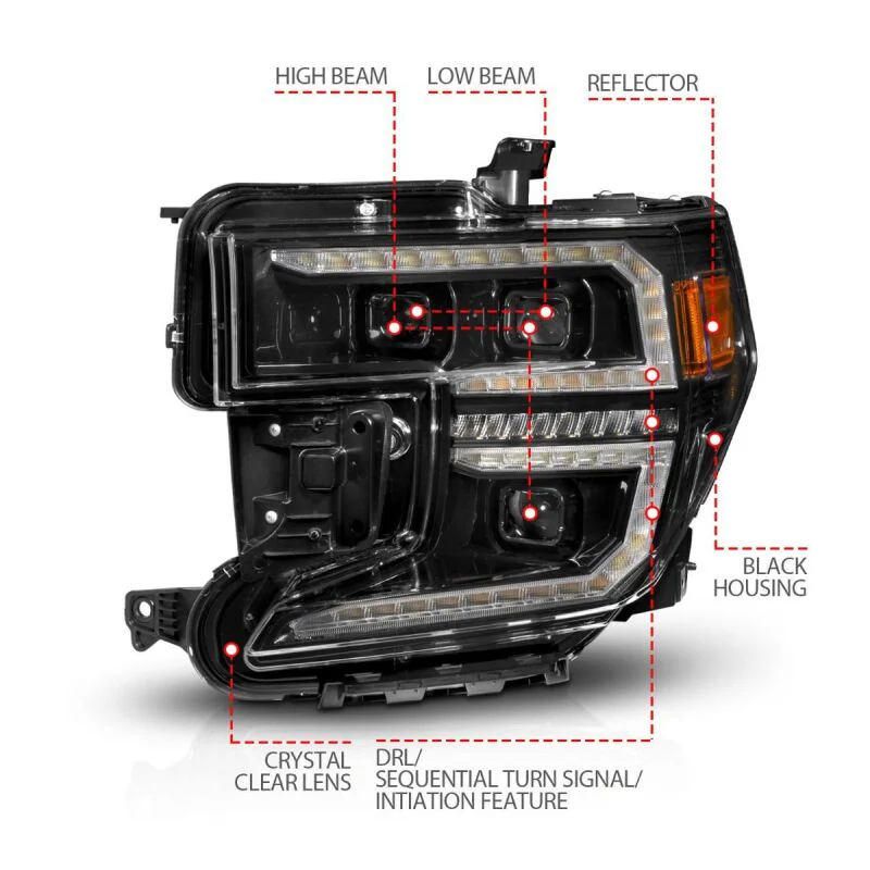 ANZO 19-21 GMC Sierra 1500 LED Projector Headlight w/Switchback+Sequential - Black - Image 7