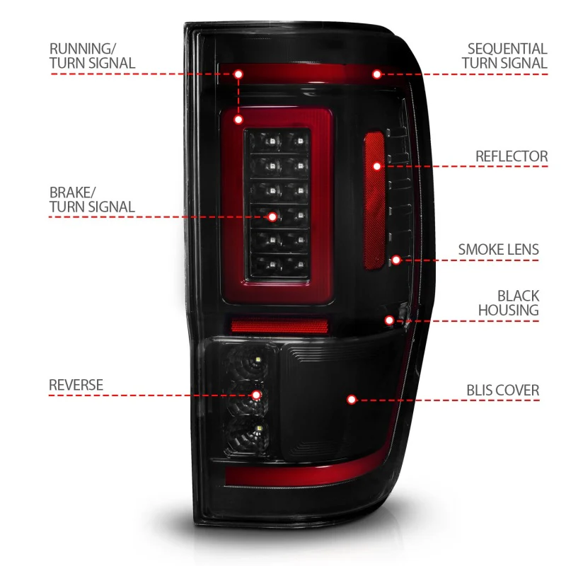 ANZO 19-22 Ford Ranger Full LED Taillights w/ Lightbar Sequential Signal Black Housing/Smoke Lens - Image 11