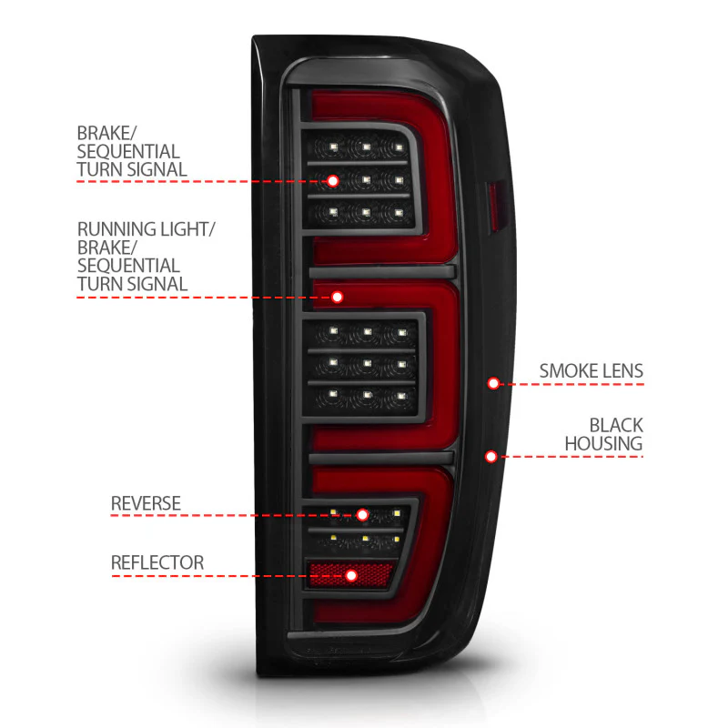 ANZO 19-23 GMC Sierra 1500/2500HD/3500HD Smoke Black Replacement Full LED Bar Tail Light - Image 2