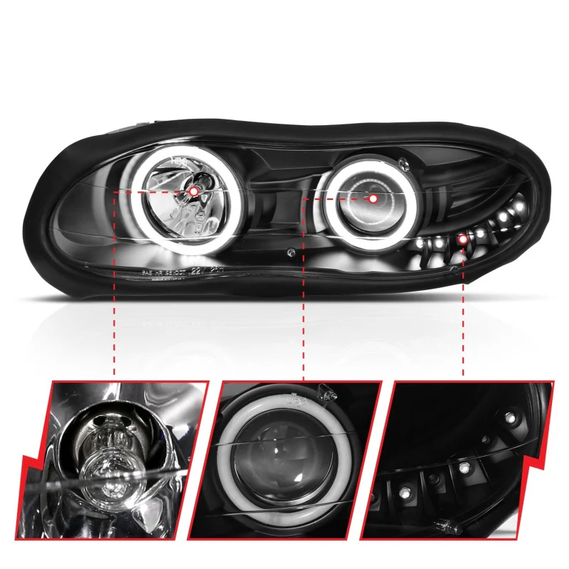 ANZO 1998-2002 Chevrolet Camaro Projector Headlights w/ Halo Black - Image 13