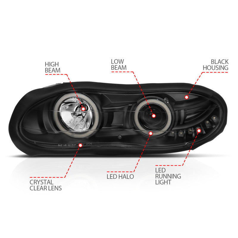 ANZO 1998-2002 Chevrolet Camaro Projector Headlights w/ Halo Black - Image 4