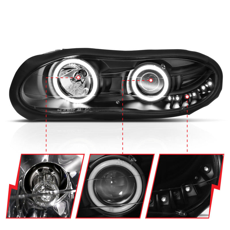 ANZO 1998-2002 Chevrolet Camaro Projector Headlights w/ Halo Black - Image 9
