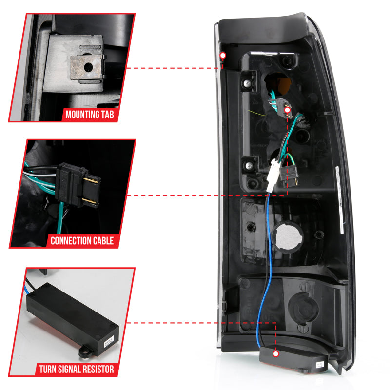 ANZO 1999-2000 Cadillac Escalade LED Taillights Black Housing Smoke Lens Pair - Image 7