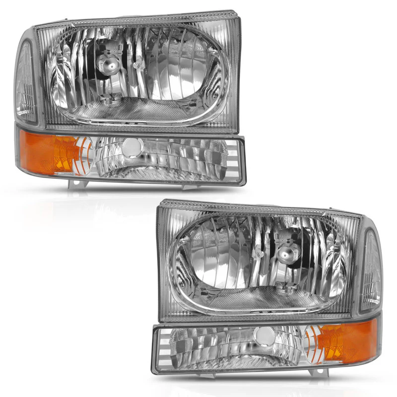 ANZO 2000-2004 Ford Excursion Crystal Headlight w/ Corner Light Chrome Amber (w/o Bulb) - Image 2