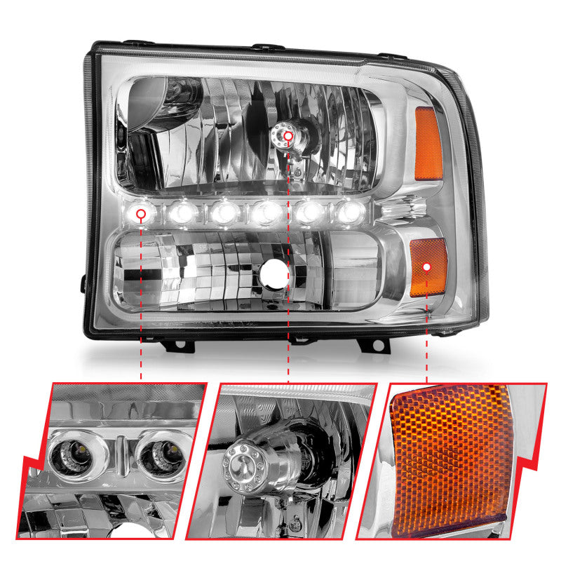 ANZO 2000-2004 Ford Excursion Crystal Headlights Chrome w/ LED 1pc - Image 10