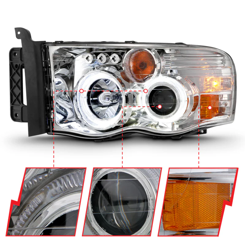 ANZO 2002-2005 Dodge Ram 1500 Projector Headlights w/ Halo Chrome Clear Amber - Image 12