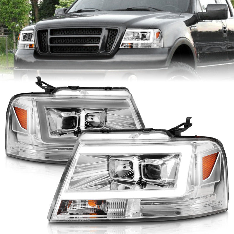 ANZO 2004-2008 Ford F-150 Projector Headlights w/ Light Bar Chrome Housing - Image 2