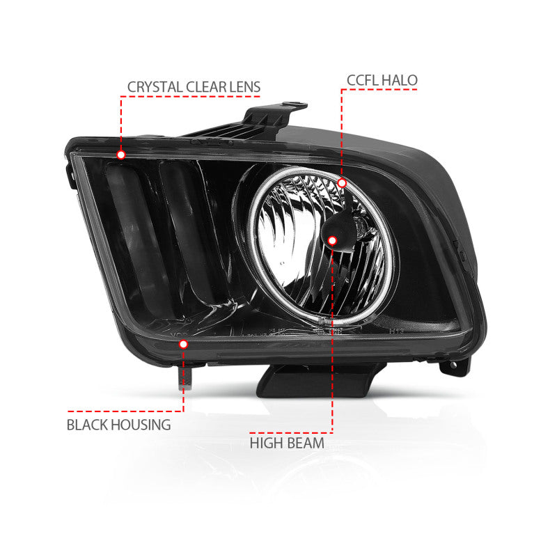 ANZO 2005-2009 Ford Mustang Crystal Headlights w/ Halo Black (CCFL) - Image 11