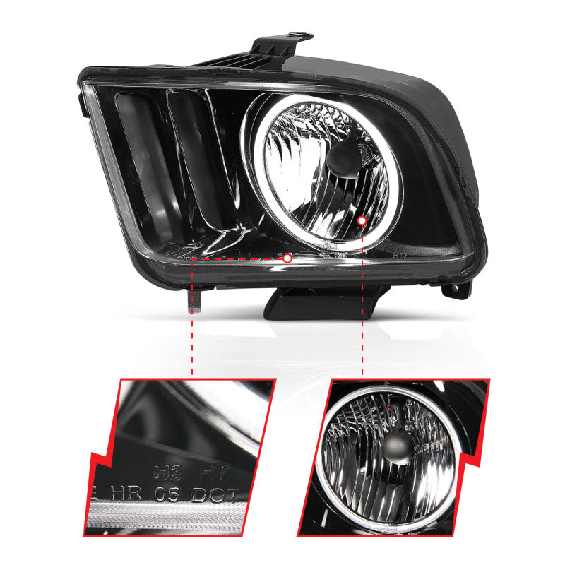 ANZO 2005-2009 Ford Mustang Crystal Headlights w/ Halo Black (CCFL) - Image 5