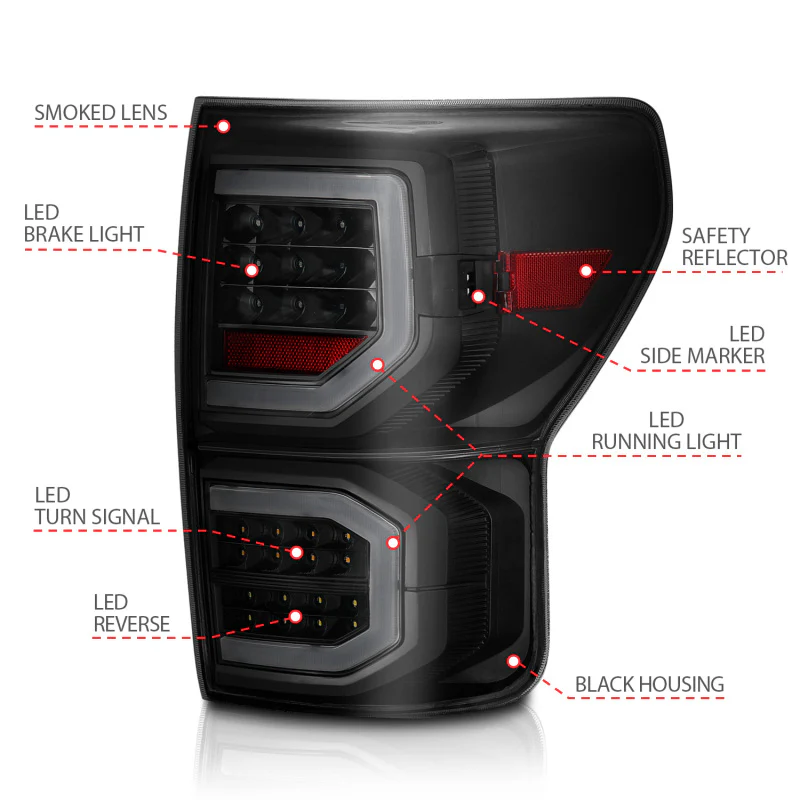 ANZO 2007-2013 Toyota Tundra LED Taillights Plank Style Black w/Smoke Lens - Image 3