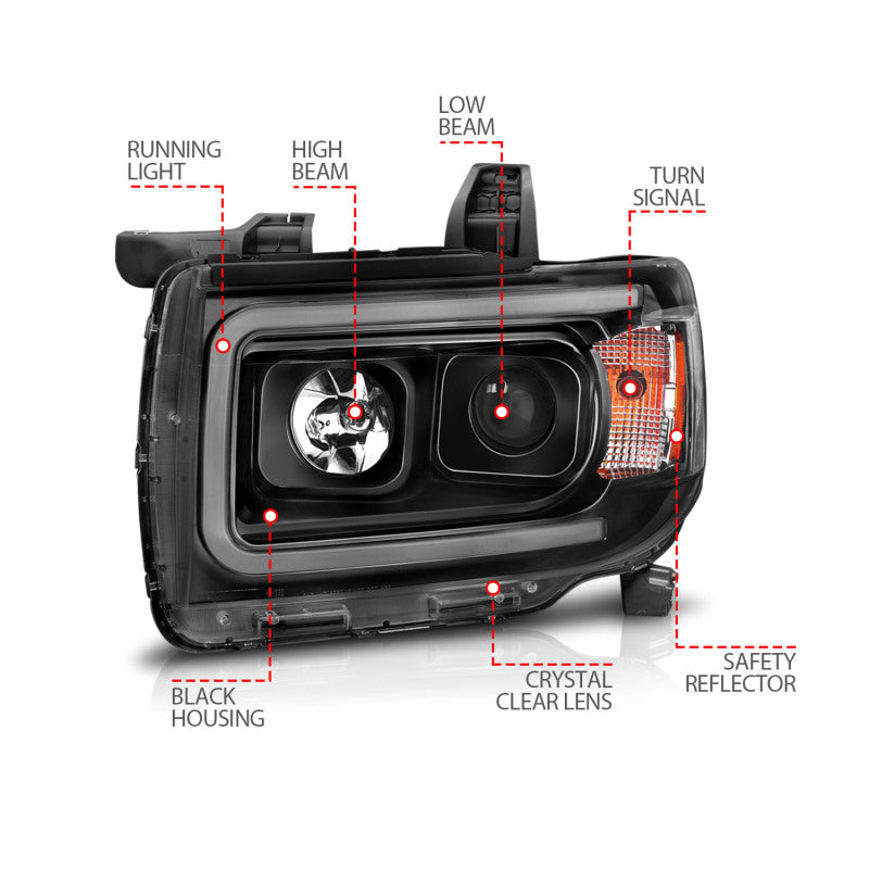 ANZO 2015+ GMC Canyon Projector Headlights w/ Plank Style Design Black w/ Amber - Image 7