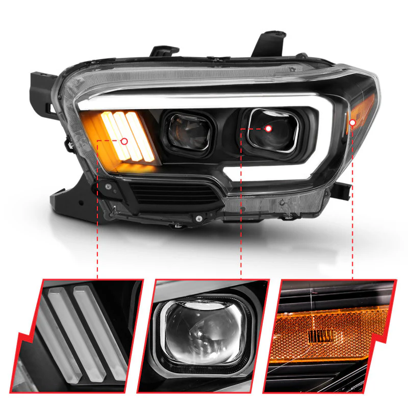 ANZO 2016-2017 Toyota Tacoma Projector Headlights w/ Plank Style Design Black/Amber w/ DRL - Image 10