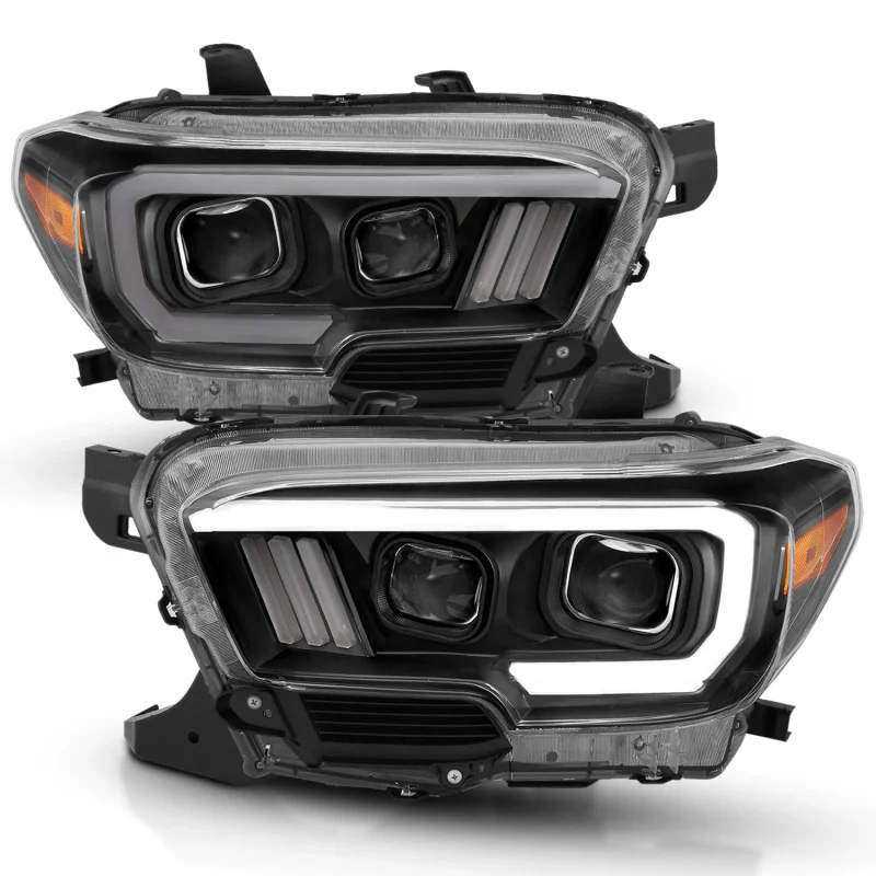 ANZO 2016-2017 Toyota Tacoma Projector Headlights w/ Plank Style Design Black/Amber w/ DRL - Image 13