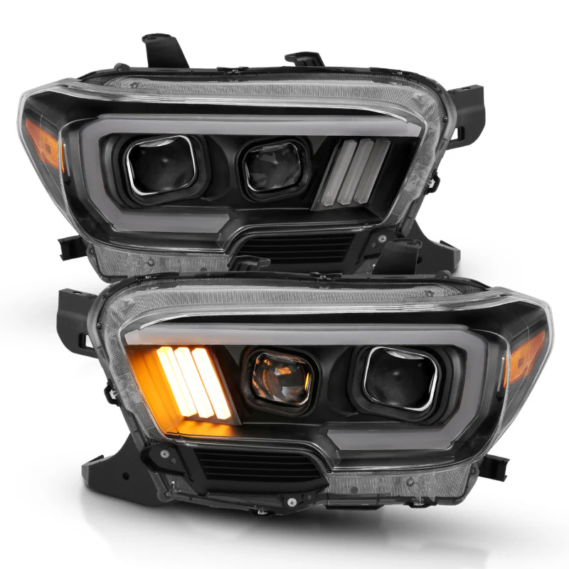 ANZO 2016-2017 Toyota Tacoma Projector Headlights w/ Plank Style Design Black/Amber w/ DRL - Image 9