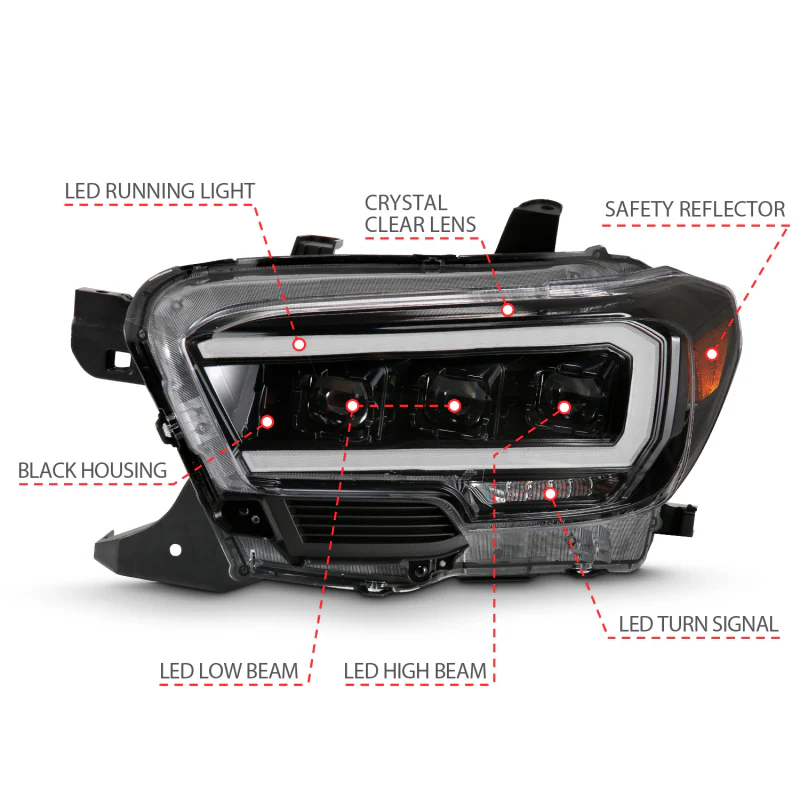 ANZO 2016-2018 Toyota Tacoma LED Projector Headlights Plank Style Black w/ Amber - Image 2
