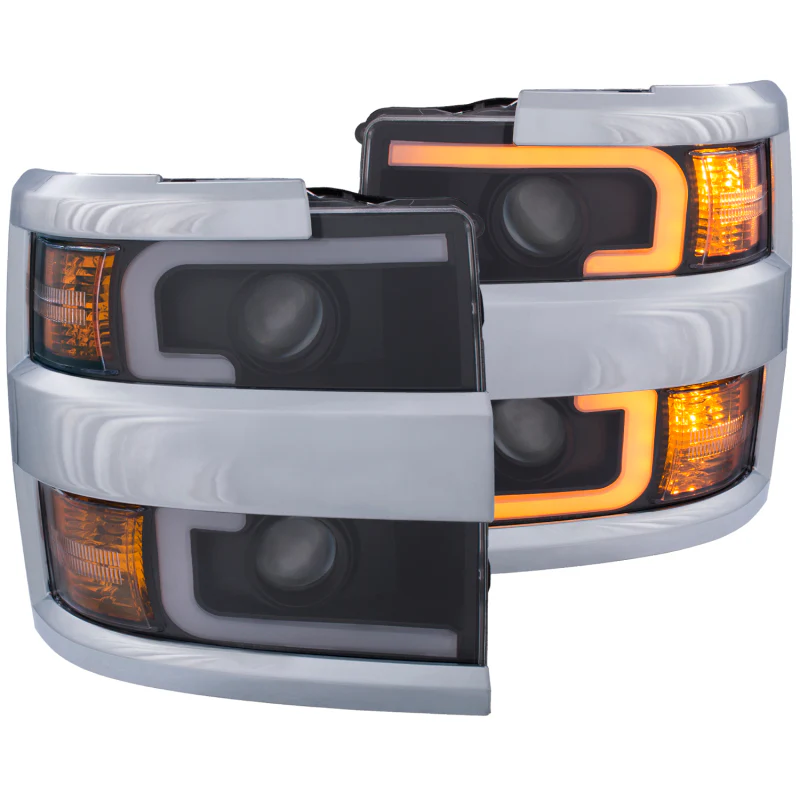 ANZO Projector Headlights 15-17 Chevrolet Silverado 2500HD / 3500HD Black w/ Chrome Rim - Image 11