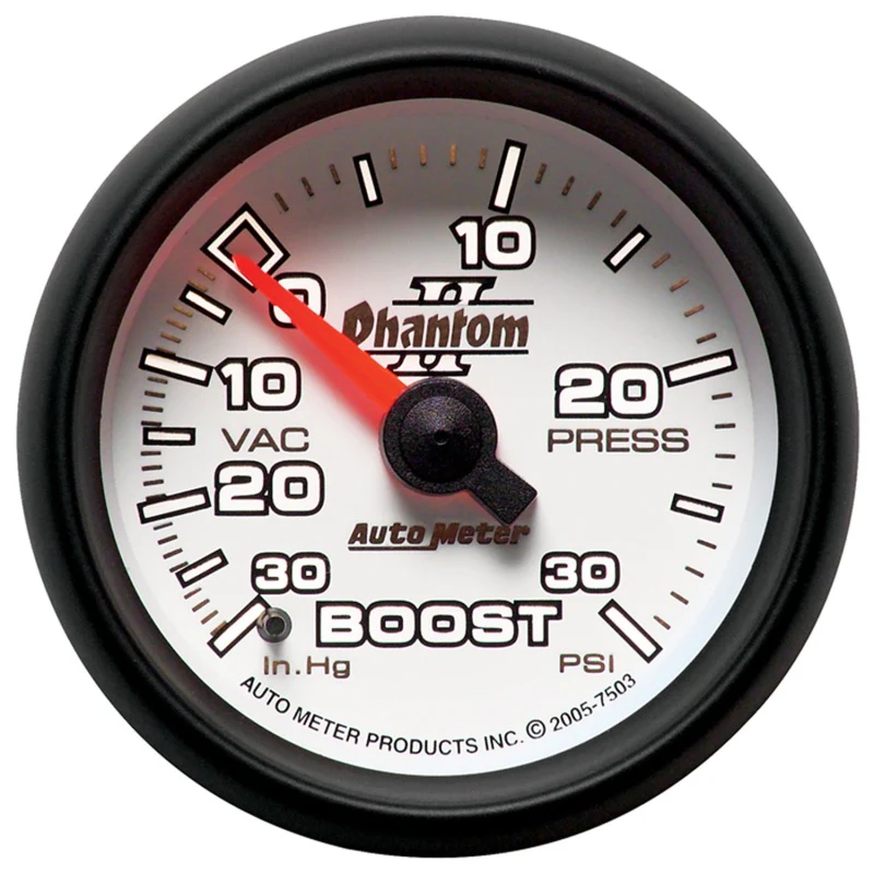 Autometer Phantom II 52.4mm Mechanical Vacuum / Boost Gauge 30 In. HG/30 PSI - Image 2