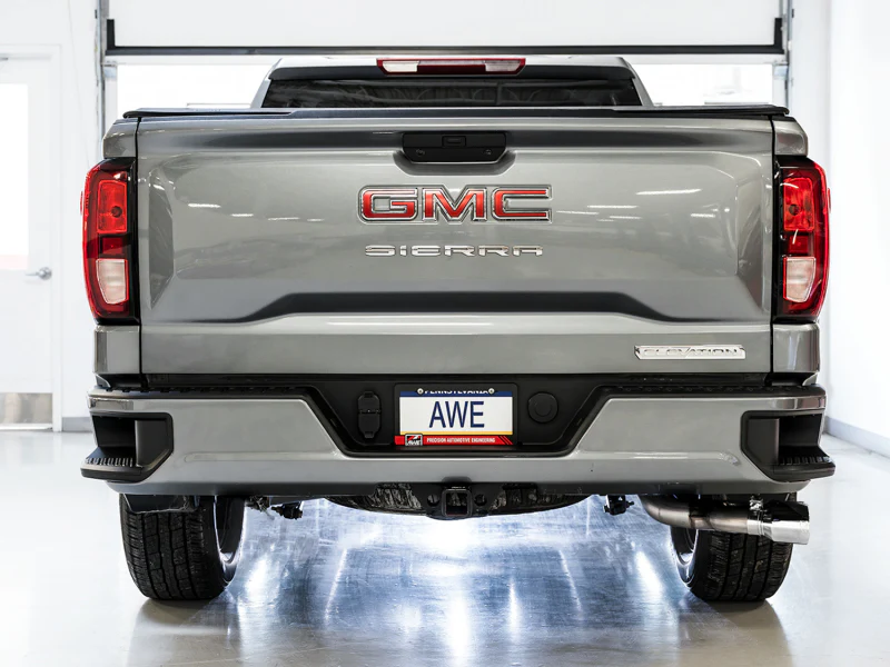 AWE Tuning 4th Gen GM 1500 5.3L 0FG Cat-Back Dual Side Exit (Flat Bumper) - Chrome Tips - Image 4
