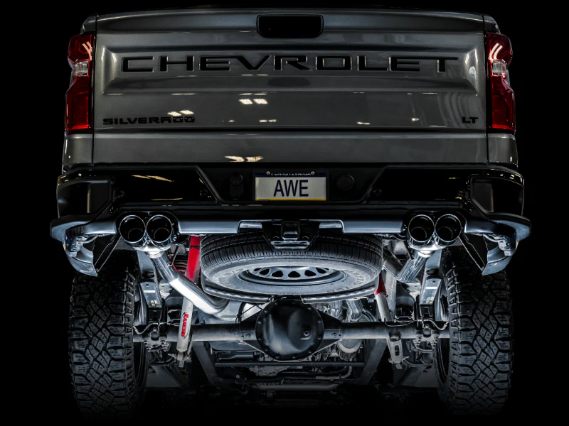 AWE Tuning 4th Gen GM 1500 6.2L 0FG Cat-Back Split Rear Exit (w/ Bumper Cutouts) - Quad Chrome Tips - Image 3