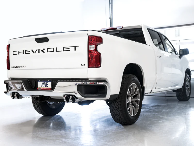 AWE Tuning 4th Gen GM 1500 6.2L 0FG Cat-Back Split Rear Exit (w/ Bumper Cutouts) - Quad Chrome Tips - Image 5