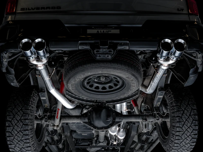 AWE Tuning 4th Gen GM 1500 6.2L 0FG Cat-Back Split Rear Exit (w/ Bumper Cutouts) - Quad Chrome Tips - Image 6