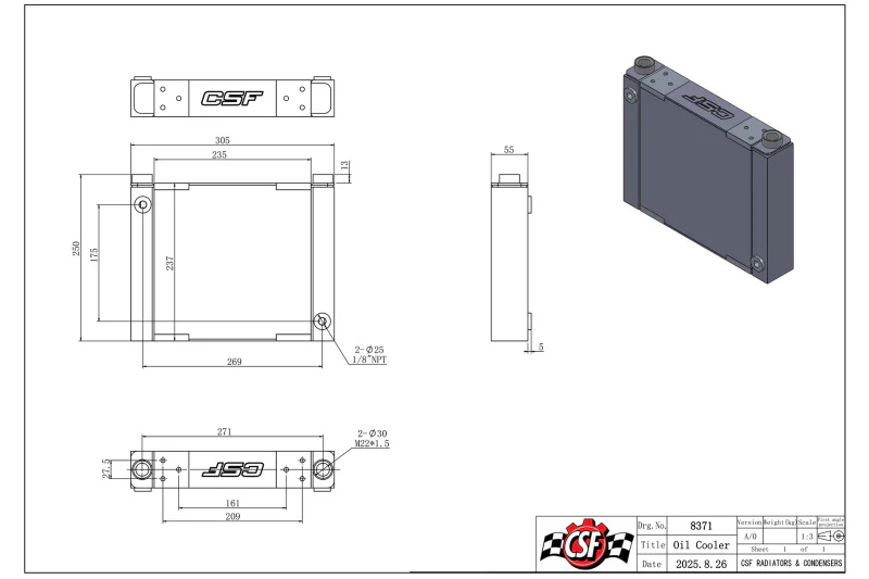 CSF Universal Large Single-Pass Oil Cooler - M22 x 1.5 - 12in L x 9.33in H x 2.16in W - Image 8
