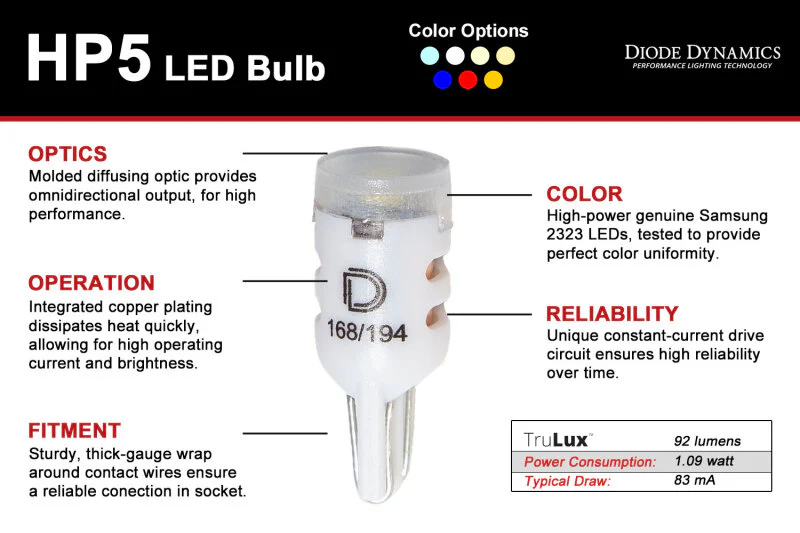 Diode Dynamics 194 LED Bulb HP5 LED - Cool - White (Pair) - Image 4