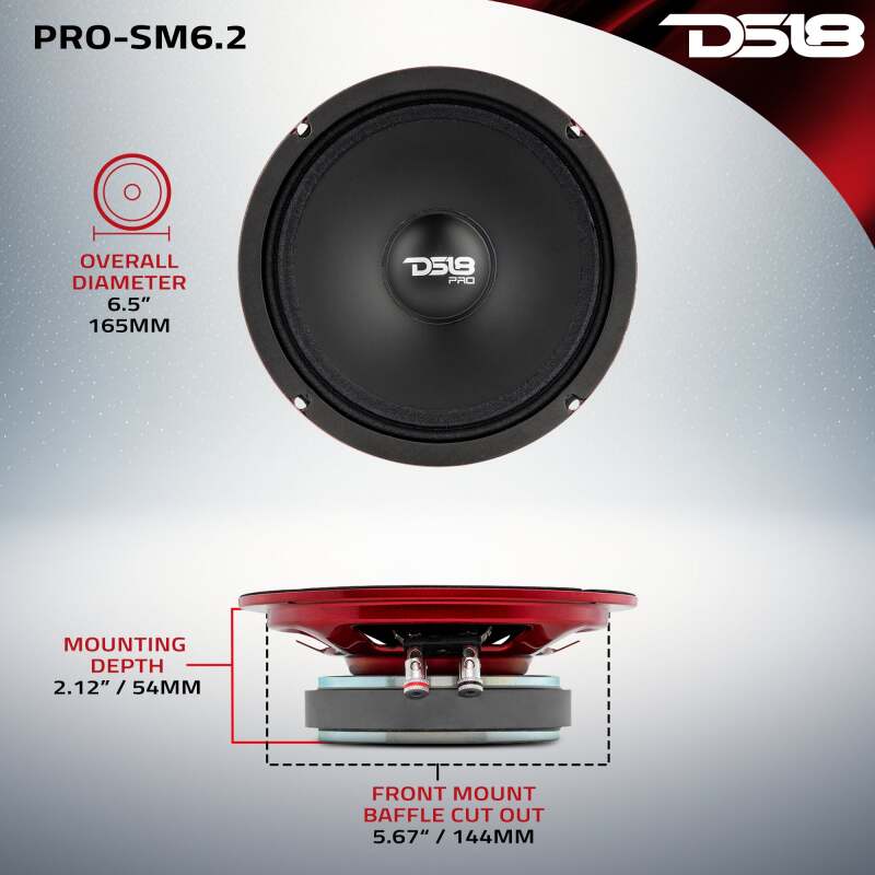 DS18 6.5in 200 Watts RMS 2 ohm Mid-Range Loudspeaker Shallow - Image 3