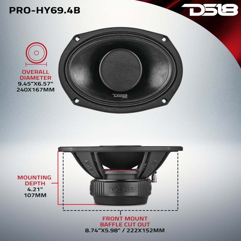 DS18 6x9in 250 Watts RMS 4 ohm Mid-Range Loudspeaker w/ Water Resistant Cone - Image 3