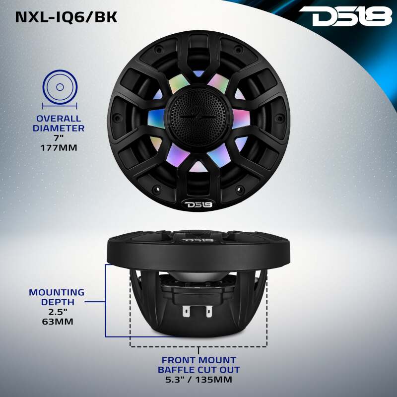 DS18 Marine 6.5in 2-Way 150 Watts RMS 4 ohm Digital LED Lights Bullet Tweeter Covers Included Black - Image 5