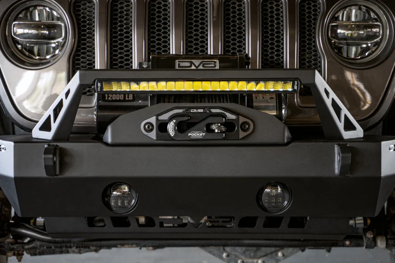 DV8 Offroad 07-23 Jeep Wrangler/Gladiator JT/JK/JL FS-25 Stubby Front Bumper w/Plated Bull Bar - Image 2