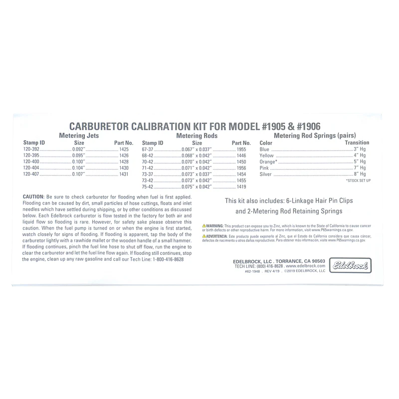 Edelbrock Calibration Kit for 1905 / 1906 - Image 6