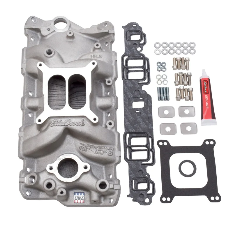 Edelbrock Manifold w/ Installation Kit Performer Eps SBC 1957-1986 Natural Finish - Image 2