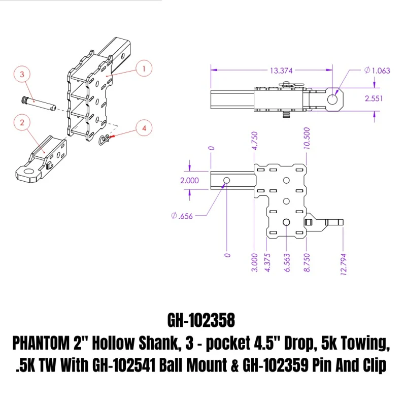 Gen-Y Phantom 2in Hollow Shank 4.5in Drop 500lb TW 12K Hitch w/GH-102541/GH-102359 (No Flat Towing) - Image 4