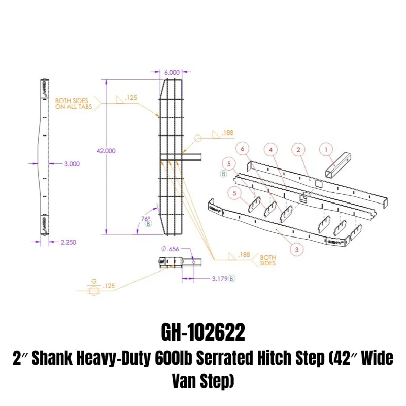 Gen-Y Phantom XL 2in Shank Heavy-Duty 600lb Capacity Serrated Hitch Step - 42in Wide Step - Image 4