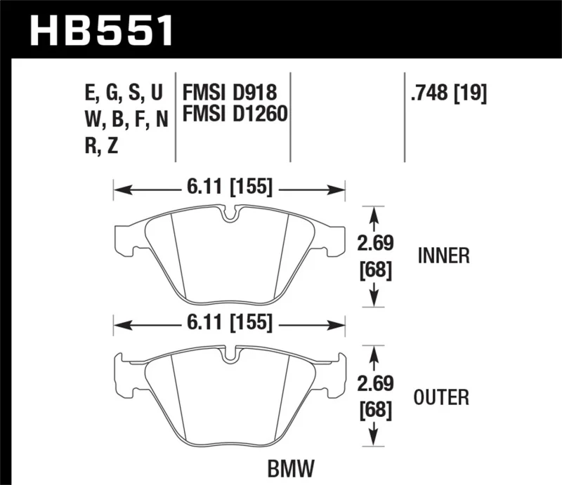 Hawk 07-09 BMW 335d/335i/335xi / 08-09 328i/M3 Performance Ceramic Street Front Brake Pads - Image 2