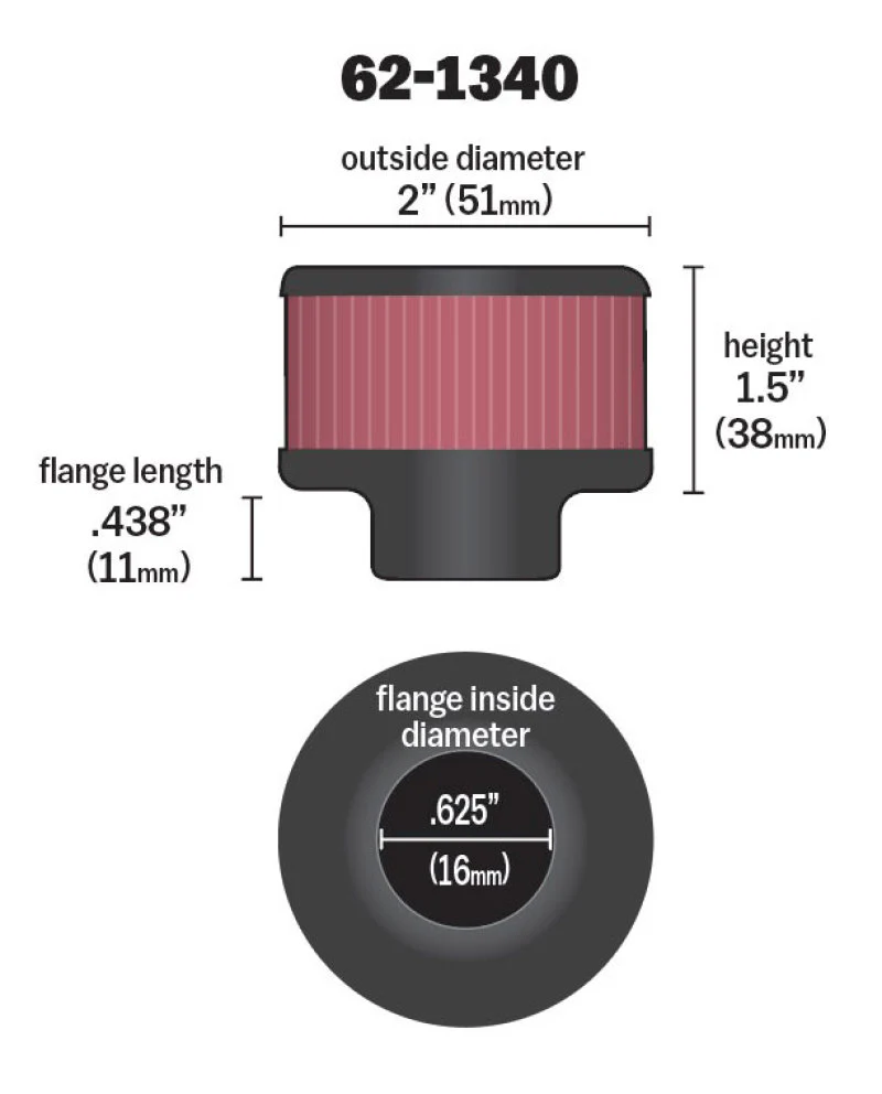 K&N 0.625 inch ID 2 inch OD 1.5 inch H Clamp On Crankcase Vent Filter - Image 11