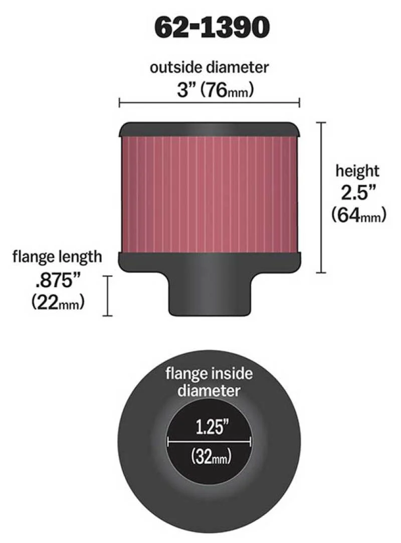 K&N 1.25in Flange ID x 3in OD x 2.5in H Rubber Base Crankcase Vent Filter - Image 14