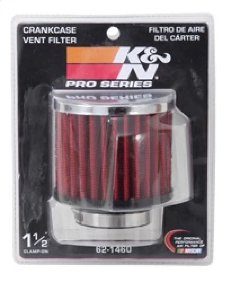 K&N 1.5in Flange ID x 3in OD x 2.5in H Chrome Finish Rubber Base Crankcase Vent Filter - Image 7